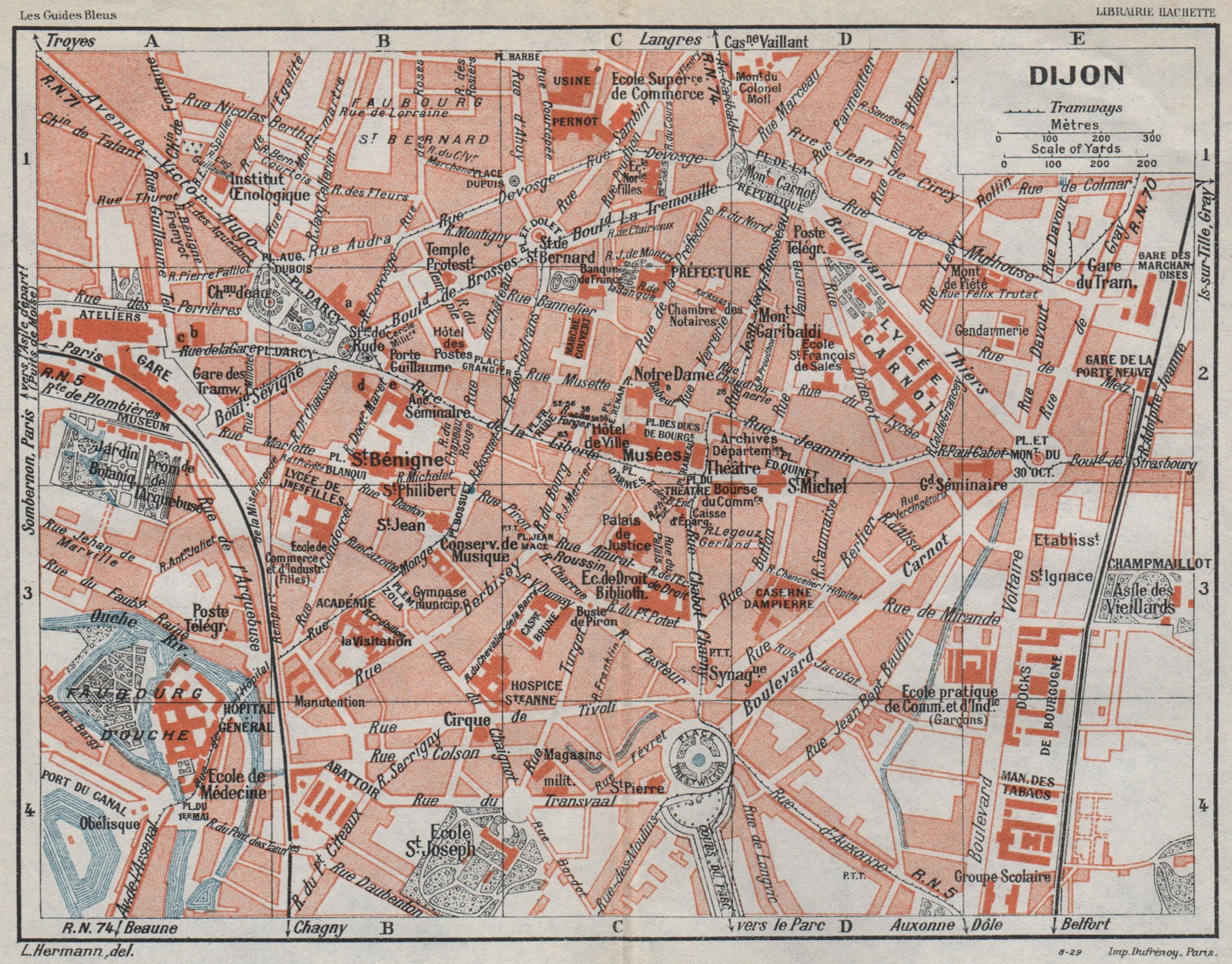 DIJON. Vintage town city ville map plan carte. Côte-d'Or 1930 old vintage